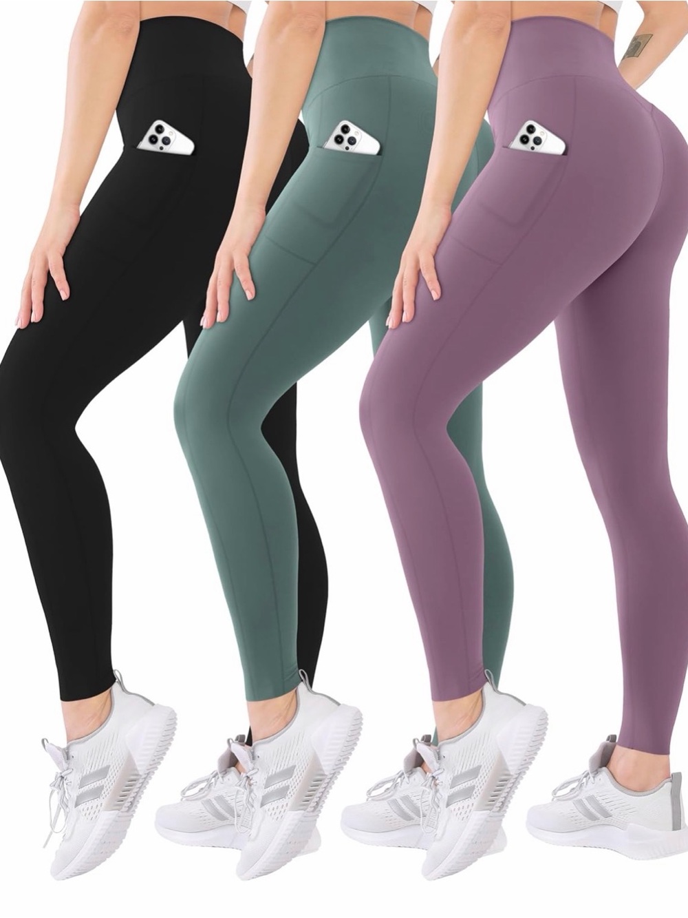 High-Waist Pocket Leggings for Women - Black, Teal, Mauve